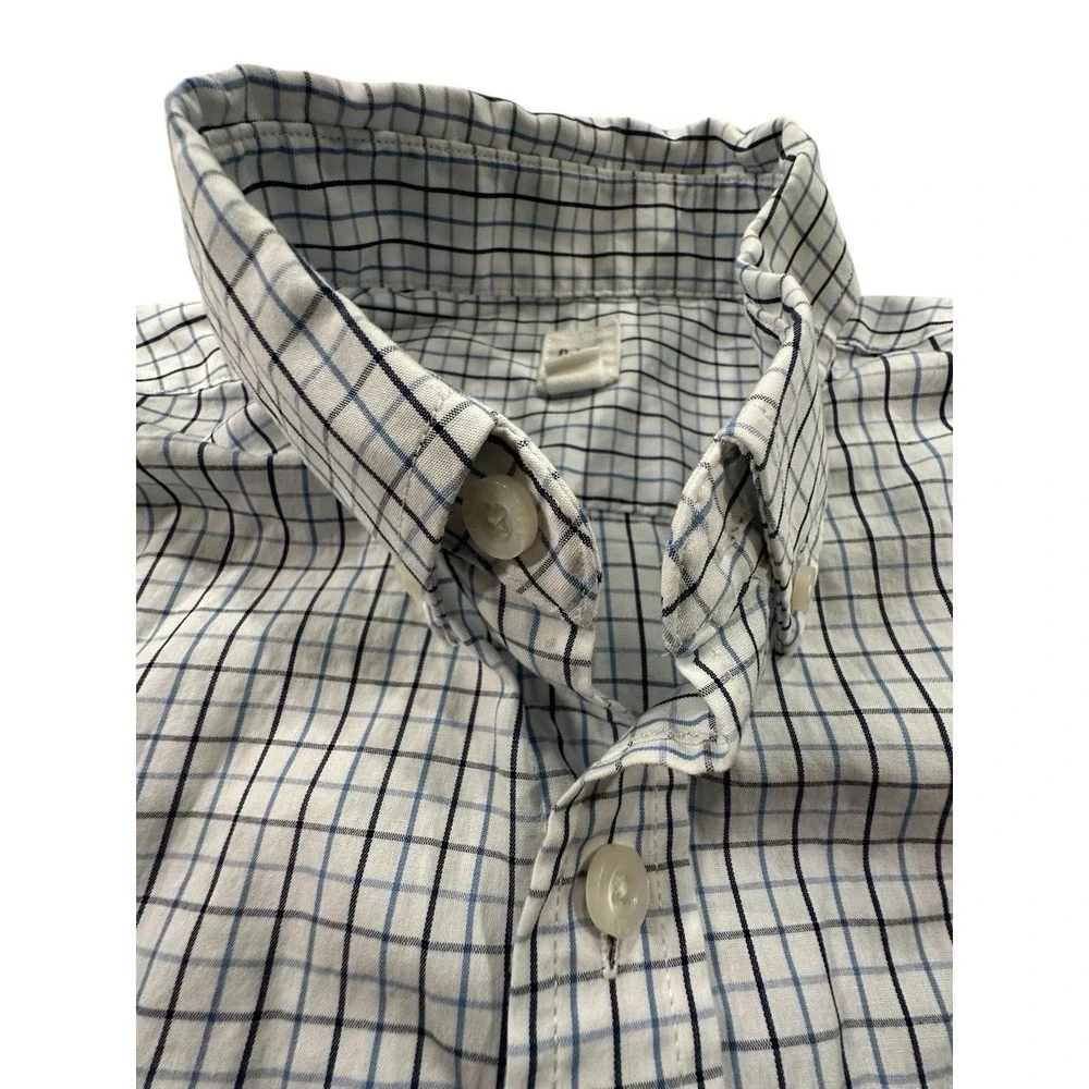 Boys Gap Kids Brown‎ Blue Plaid Long Roll Up  Sleeve Collar Shirt XL 12 EUC